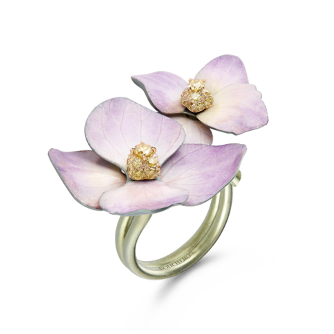 Boucheron titanium, diamond and natural petal Flower ring