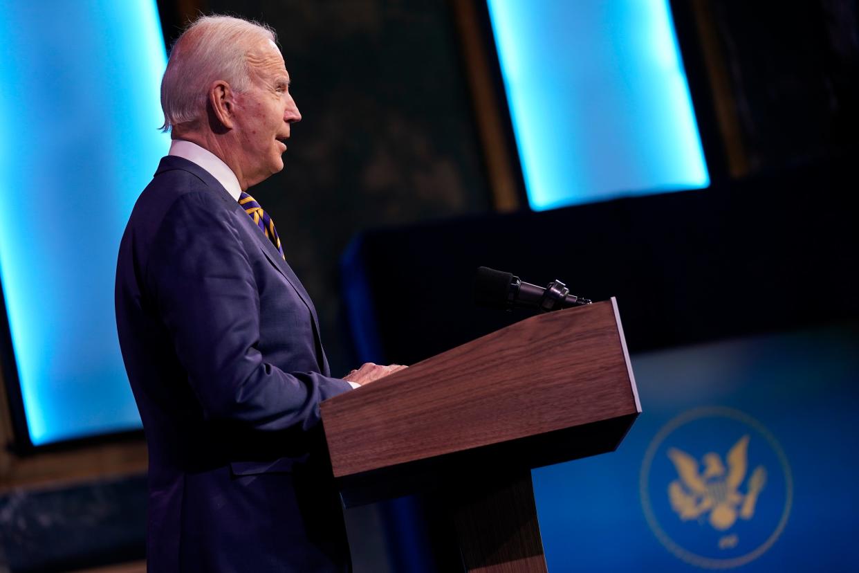 <p>President-elect Joe Biden speaks at The Queen theater, Tuesday, Dec. 29, 2020, in Wilmington, Del. </p> ((AP Photo/Andrew Harnik))