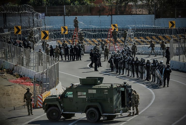US security personnel guard the United States-Mexico border at the San Ysidro border crossing point on November 25, 2018