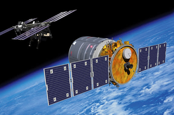 Artist's rendering of Cygnus spacecraft approaching the International Space Station.