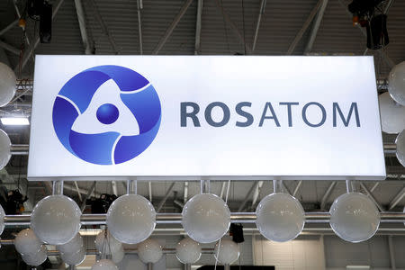 FILE PHOTO: The logo of Rosatom Corp. is pictured at the World Nuclear Exhibition (WNE), the trade fair event for the global nuclear community in Villepinte near Paris, France, June 26, 2018. REUTERS/Benoit Tessier/File Photo