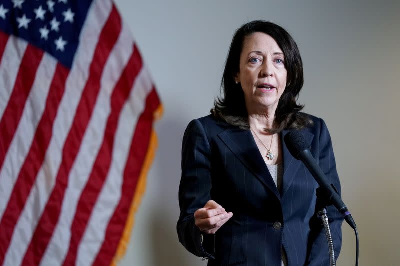 FILE PHOTO: U.S. Senator Maria Cantwell speaks during a news conference