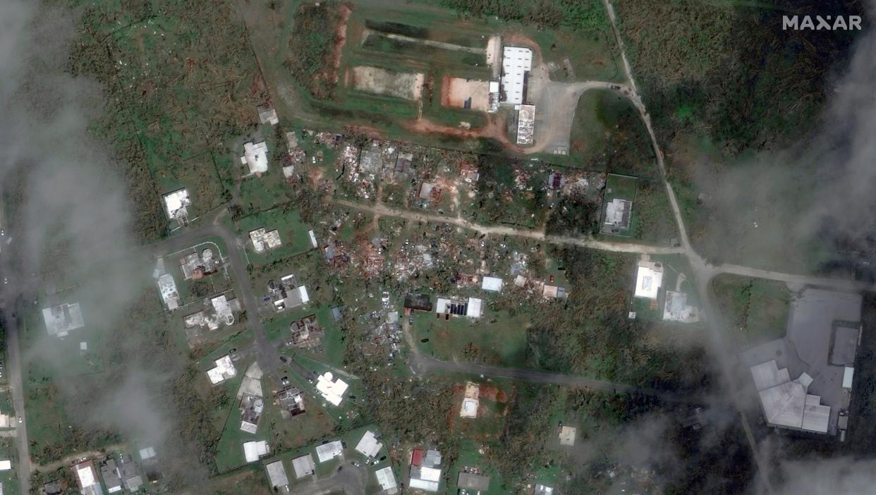 This satellite image provided by Maxar Technologies shows a damaged area in Dededo, Guam, Friday, May 26, 2023, after Typhoon Mawar tore through the remote U.S. Pacific territory (AP)