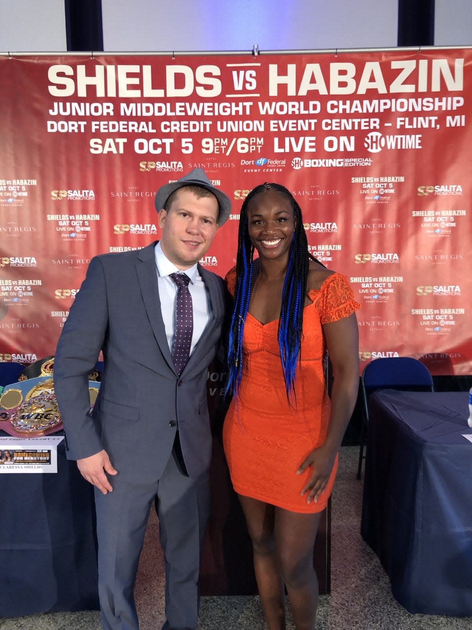 Two-time Olympic Gold Medal Women's Boxing Phenom Claressa Shields, and her promoter, Dmitriy Salita, shown in Flint in 2019, are heading to Little Caesars Arena in Detroit in the first pro boxing event to be held there.