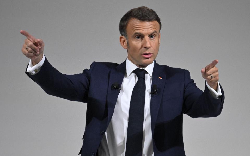 Emmanuel Macron during the press conference over early parliamentary elections on Wednesday