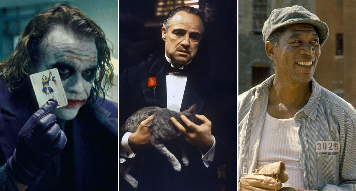 The Dark Knight, The Godfather, The Shawshank Redemption all ranked highly. (WB/Paramount/Columbia)
