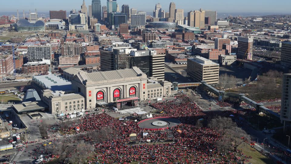 Fans gather at Union Station and downtown before the parade celebration of the Kansas City Chiefs on Wednesday. - Kirby Lee/USA Today Sports/Reuters