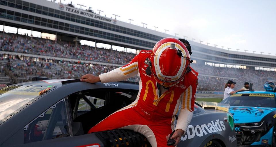 bubba wallace exits his car at texas