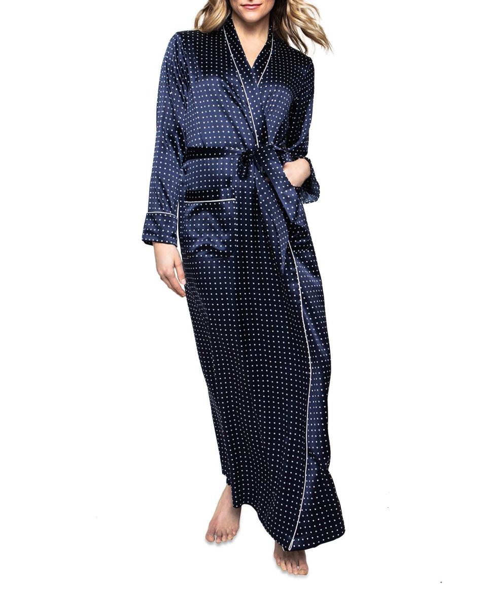 6) Silk Navy Polka Dot Long Robe