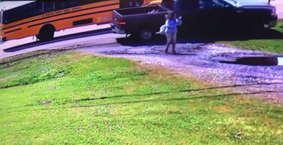 The pickup stopped when it collided with a mail box, the video shows.