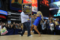 Season 14 champ Donald Driver and pro partner Peta Murgatroyd show off their winning moves on the “GMA” dance floor.