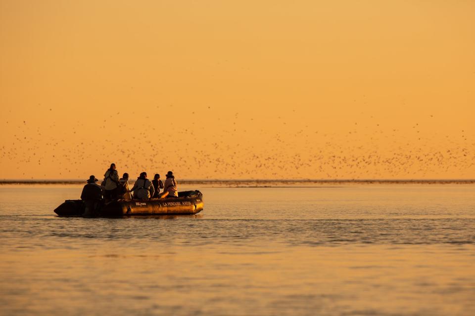 Guests on a zodiac boat from Le Laperouse