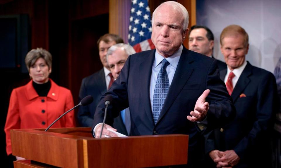 John McCain speaks on Capitol Hill.