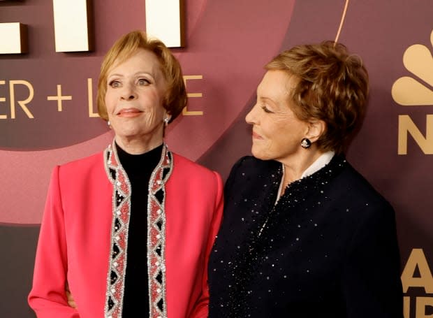 LOS ANGELES, CALIFORNIA - MARCH 02: Carol Burnett (L) and Julie Andrews arrive at NBC's "Carol Burnett: 90 Years Of Laughter + Love" Birthday Special at Avalon Hollywood & Bardot on March 02, 2023 in Los Angeles, California. (Photo by Kevin Winter/Getty Images)<p><a href="https://www.gettyimages.com/detail/1470865233" rel="nofollow noopener" target="_blank" data-ylk="slk:Kevin Winter/Getty Images;elm:context_link;itc:0;sec:content-canvas" class="link ">Kevin Winter/Getty Images</a></p>