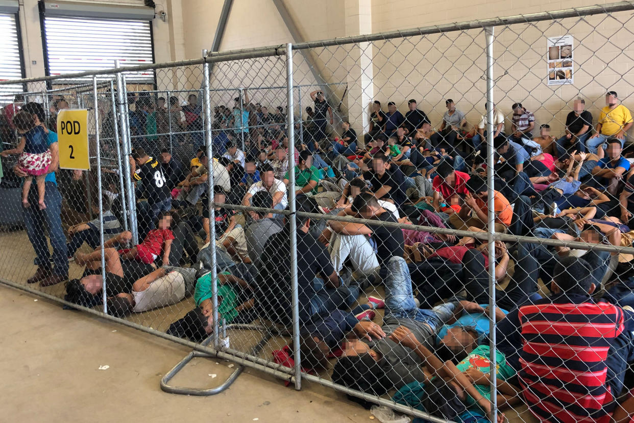 Overcrowding of families is observed by OIG at U.S. Border Patrol McAllen Station in McAllen, Texas this June. (Photo by Office of Inspector General/Department of Homeland Security via Getty Images)