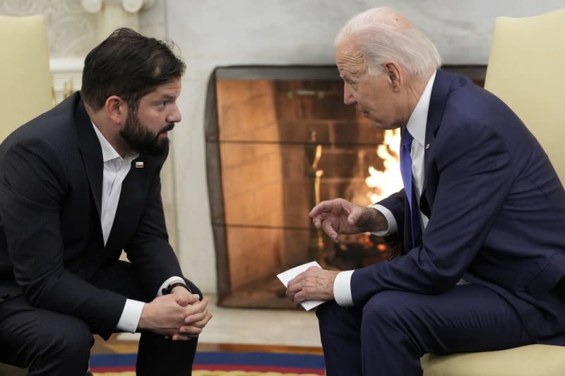 United States President Joe Biden holds a bilateral meeting with President Gabriel Boric of Chile at the White House in Washington, DC on Thursday. Discussions between the two leaders encompassed a wide range of issues that included the fostering of deeper economic cooperation and climate change. Photo by Chris Kleponis/ UPI