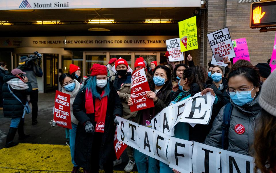 Nurses staged a strike at Mt. Sinai Hospital in Manhattan in January 2023. It led to a contract deal being struck that included staffing minimums, which an arbitrator later determined were not met by the hospital, awarding nurses $220,000.