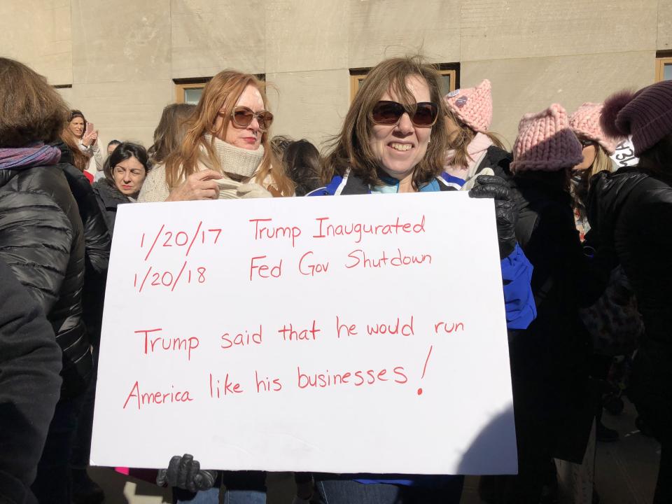 Doria Bachenheimer attended the march with her friend Cheryl Snow. (Photo: Lisa Belkin/Yahoo News)