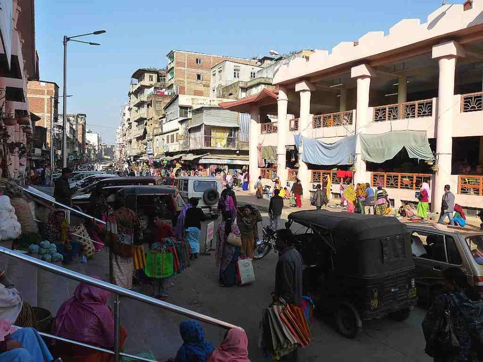 A view of the street outside the Ima Market in Imphal.