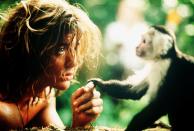 Brendan Fraser played the title character in the 1997 film — opposite a real-life monkey."It was that bitch!" the Whale star exclaimed during a January 2023 appearance on the Graham Norton Show after learning his four-legged companion later acted in Steven Spielberg's The Fabelmans. "I knew it was her! She had a boyfriend called Mr. Binx, who was who I normally worked with. Mr. Binx would throw a fit and disappear into the rafters if he didn't get the take he wanted."Fraser added: "Because Mr. Binx was a boy monkey, he had to wear a boy bikini, and he would get frustrated occasionally and rip it off, disappear into the ceiling and start [throwing] it. … He didn't give a flying f—k. He didn't care."