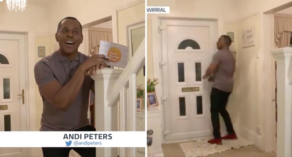 Peters locked the front door of the house in a hilarious skit to camera. (ITV)