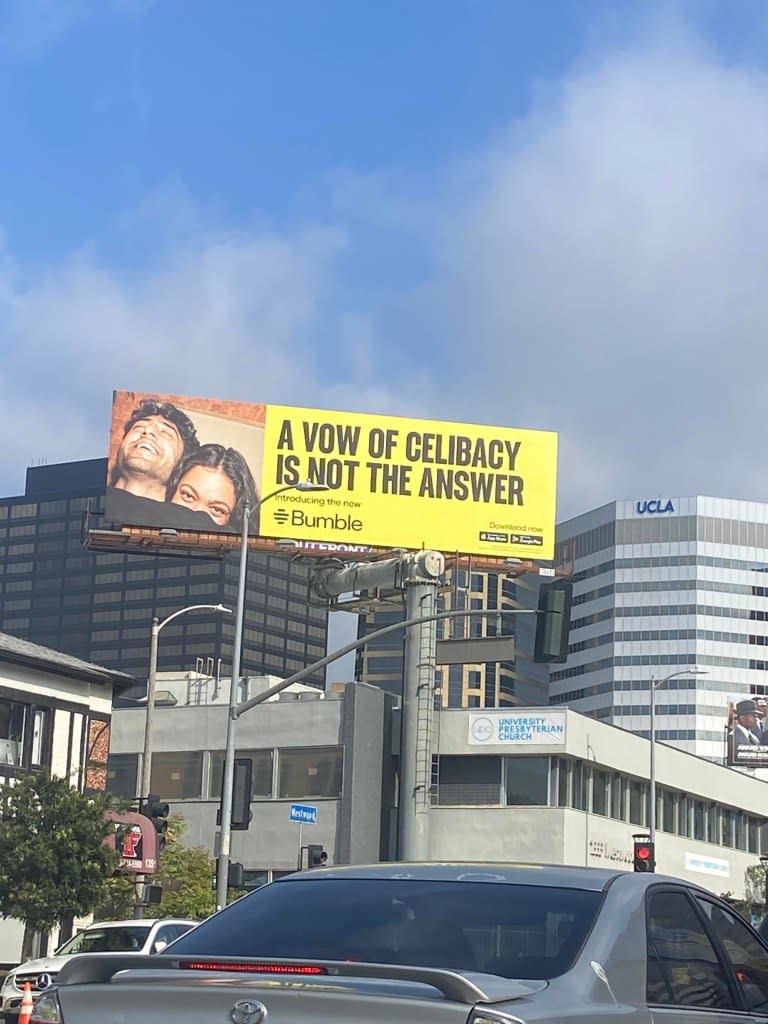 Anti-celibacy ads cropped up around Los Angeles, per New York Magazine’s The Cut, and sparked backlash. X / @HeyLeslie97