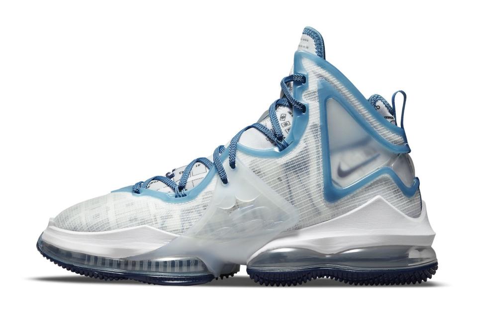 The lateral side of the Nike LeBron 19 “White and Dutch Blue.” - Credit: Courtesy of Nike