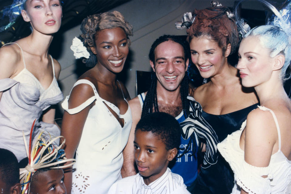 John Galliano with Naomi Campbell, Helena Christensen and Kate Moss in Paris, Oct. 15, 1996. <span class="copyright">PAT/ARNAL/Gamma-Rapho via Getty Images</span>