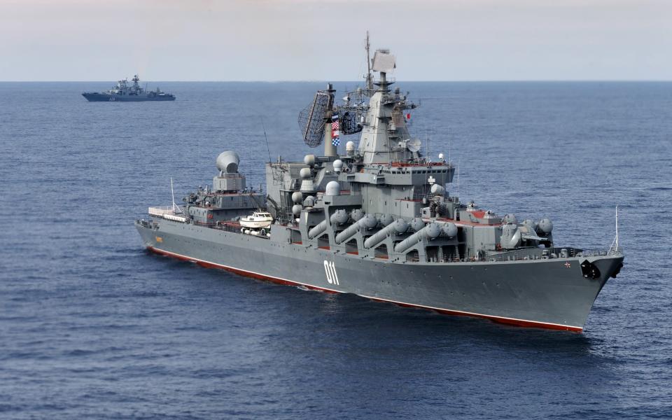 Russian missile cruiser Varyag on patrol in eastern Mediterranean in 2016