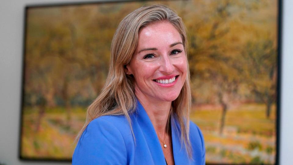 PHOTO: Nurse Practitioner and former Democratic candidate for the Virginia House of Delegates, Susanna Gibson, smiles during an interview at her home Nov. 15, 2023, in Henrico, Va. (Steve Helber/AP)