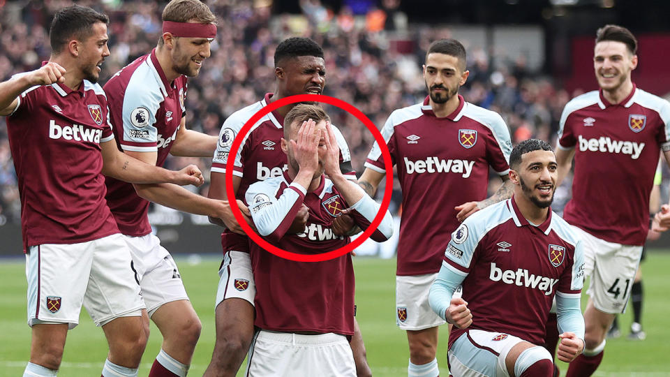 Seen here, Ukraine's Andriy Yarmolenko is brought to tears in West Ham's win over Aston Villa.