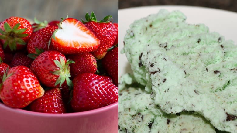 Strawberries and mint ice cream