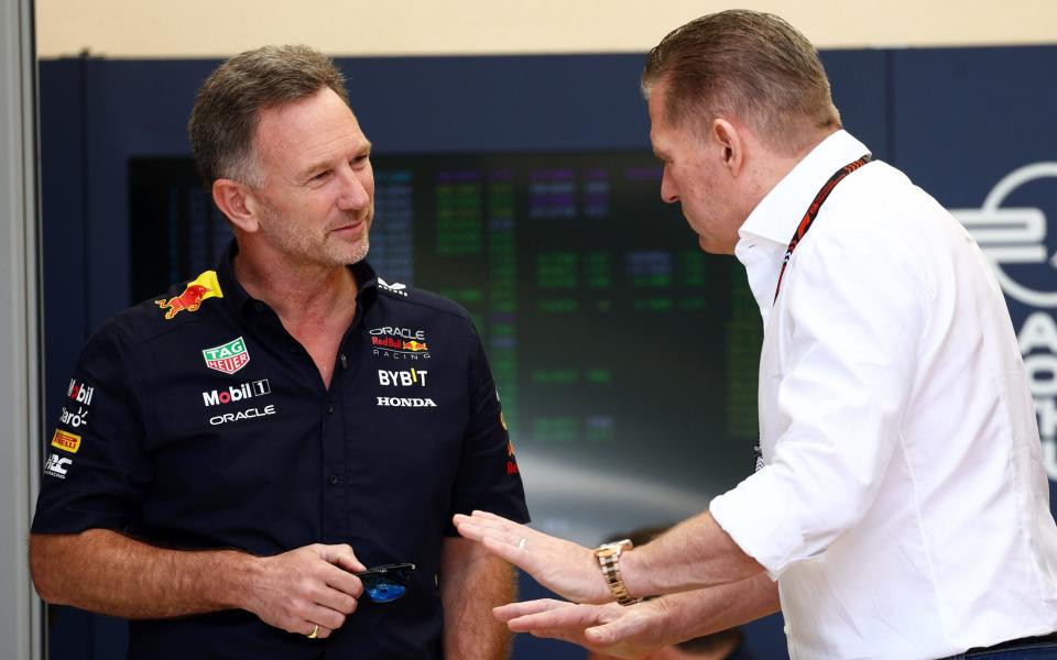 Jos Verstappen (left), Red Bull's No. 1 driver and father of three-time world champion Max Verstappen, wants Christian Horner to leave the team