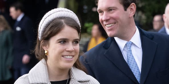 princess eugenie and jack brooksbank, who have just welcomed their second child together, walking to the christmas day service at sandringham church