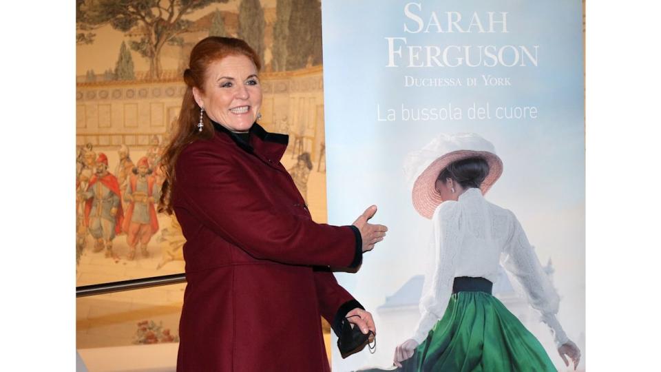 The Duchess of York attends the "La Bussola Del Cuore" (Her Heart for a Compass) book presentation at Museo Ninfeo in Rome