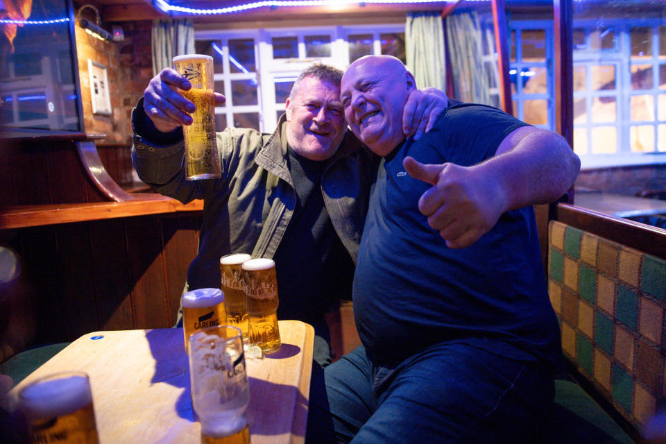 <p>Customers at the The Oak Inn in Coventry, West Midlands, as indoor hospitality and entertainment venues reopen to the public following the further easing of lockdown restrictions in England. Picture date: Monday May 17, 2021.</p>
