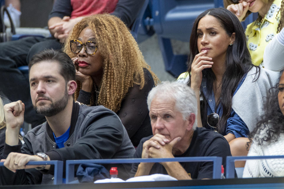 2019 US Open Tennis Tournament- Day Thirteen. Meghan Markle, Duchess of Sussex in the the team box of Serena Williams next to Oracene Price, mother of Serena Williams while watching Serena Williams of the United States in action against Bianca Andreescu of Canada in the Women's Singles Final on Arthur Ashe Stadium during the 2019 US Open Tennis Tournament at the USTA Billie Jean King National Tennis Center on September 7th, 2019 in Flushing, Queens, New York City. (Photo by Tim Clayton/Corbis via Getty Images)