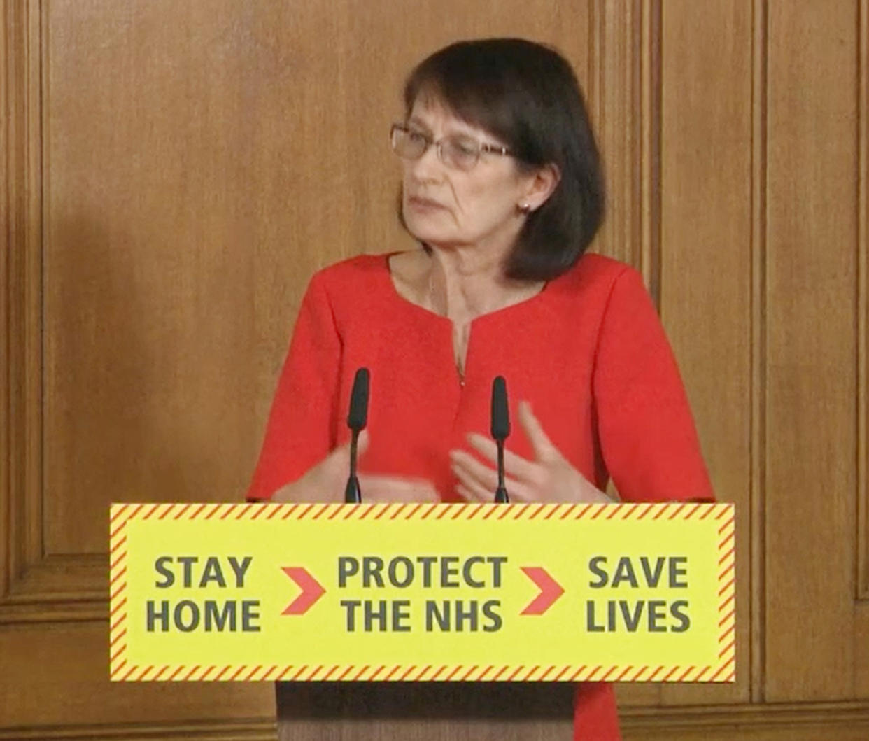 Screen grab of Deputy Chief Medical Officer Dr Jenny Harries answering questions from the media via a video link during a media briefing in Downing Street, London, on coronavirus (COVID-19). (Photo by PA Video/PA Images via Getty Images)