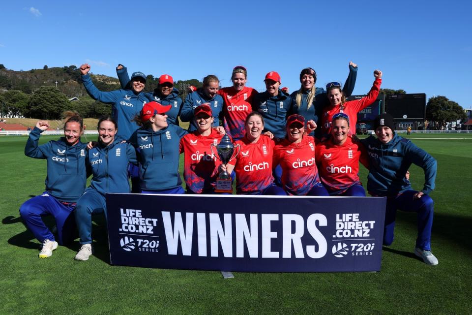 Triumph: England saw off New Zealand again in the final T20 clash in Wellington (Getty Images)