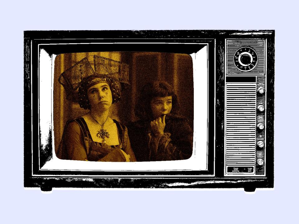 A TV with an image from The Decameron in it