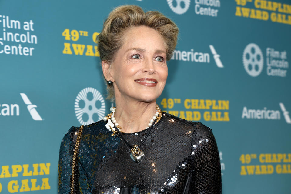 Sharon Stone on the red carpet in a black dress