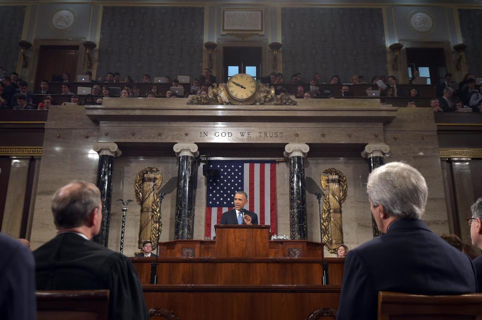 U.S. President Obama delivers his State of the Union address to a joint session of Congress on Capitol Hill in Washington