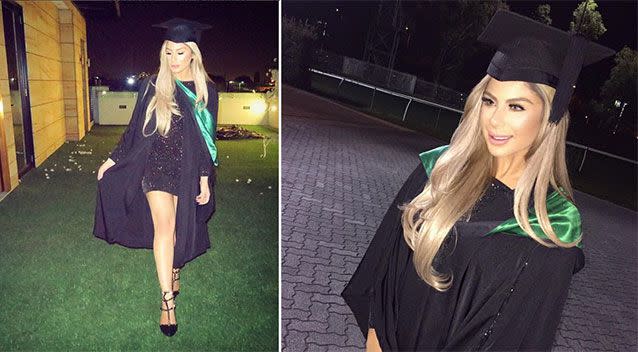 Aiisha Mehajer in graduation cap and gown. Photo: Instagram/aiishamehajer