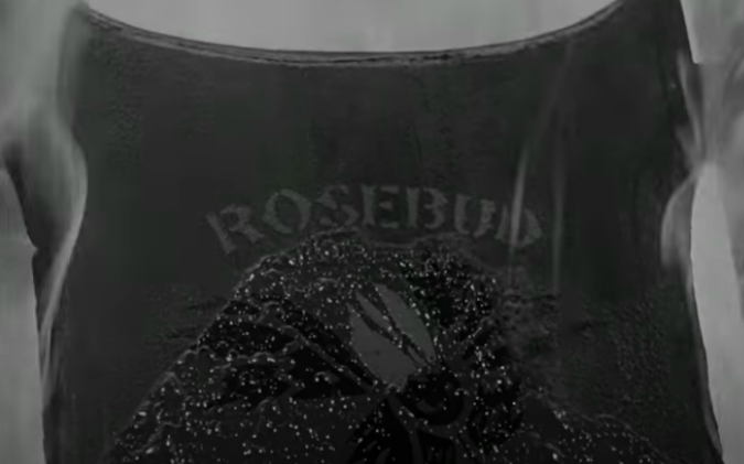 A sled that says "Rosebud"