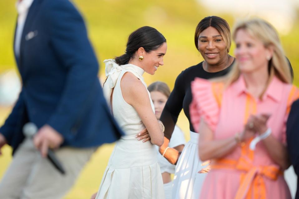 Meghan Markle and Serena Williams at the 2024 Royal Salute Polo Challenge. AP