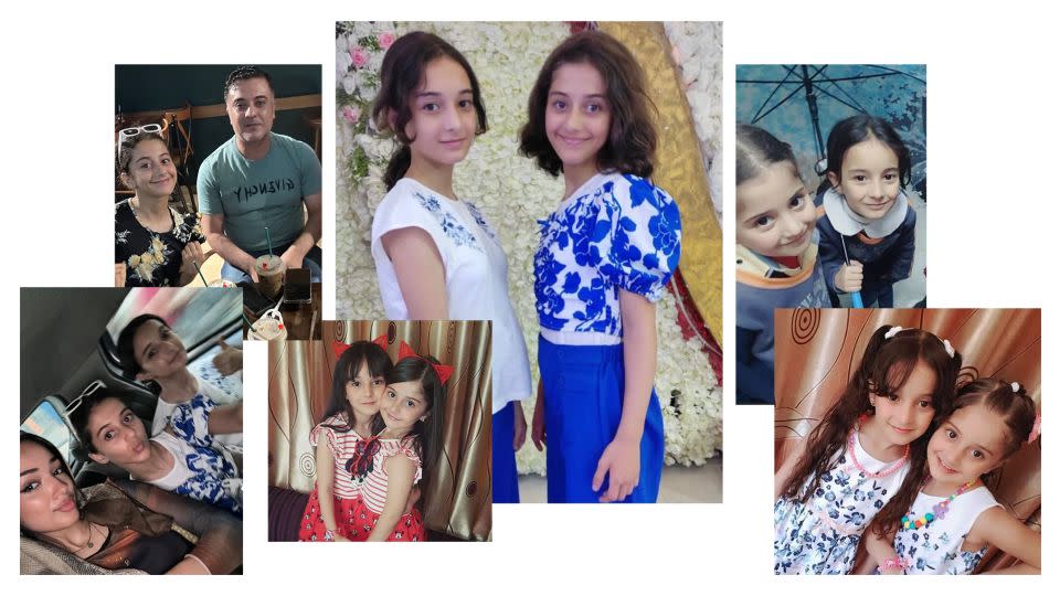 Noreen Rashid's younger cousins, 12-year-old Nouran Allouh and 10-year-old Razan Allouh, pose in happy moments. Their father, Ahmad, is seen at top left. - Courtesy of Noreen Rashid