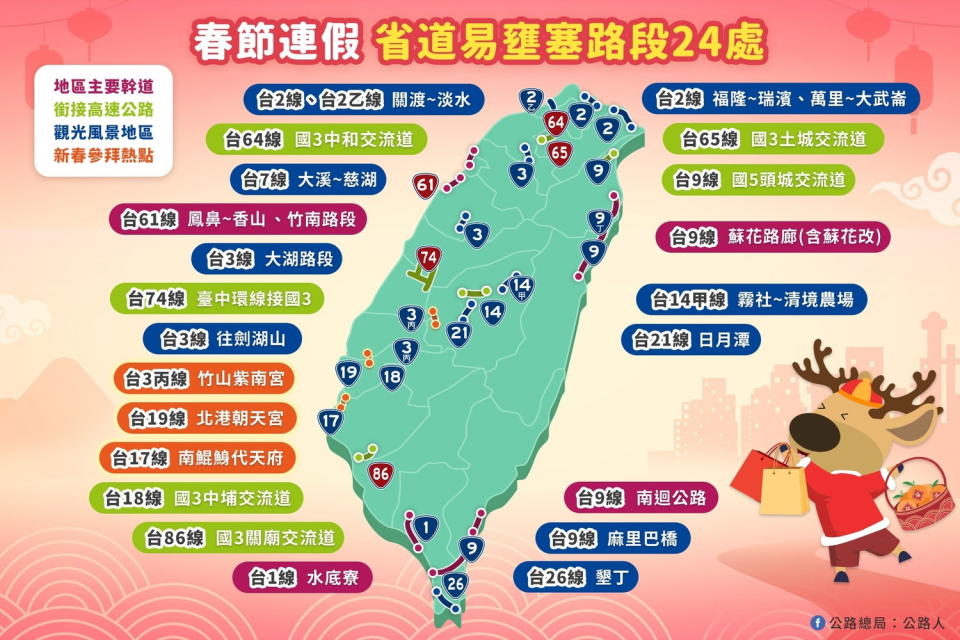 圖／交通部公路總局過去曾公布24處易塞路段如上給大家參考。