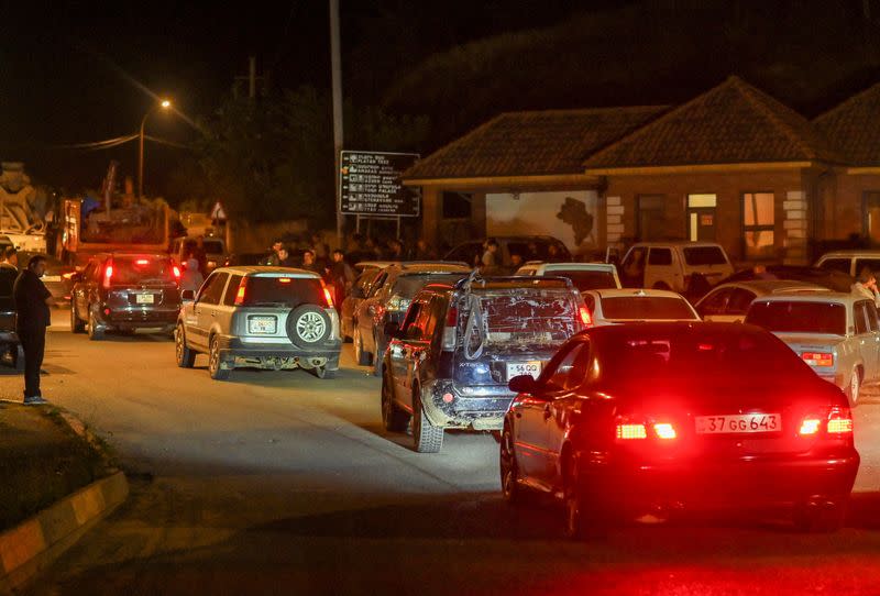 FILE PHOTO: Residents leave Nagorno-Karabakh