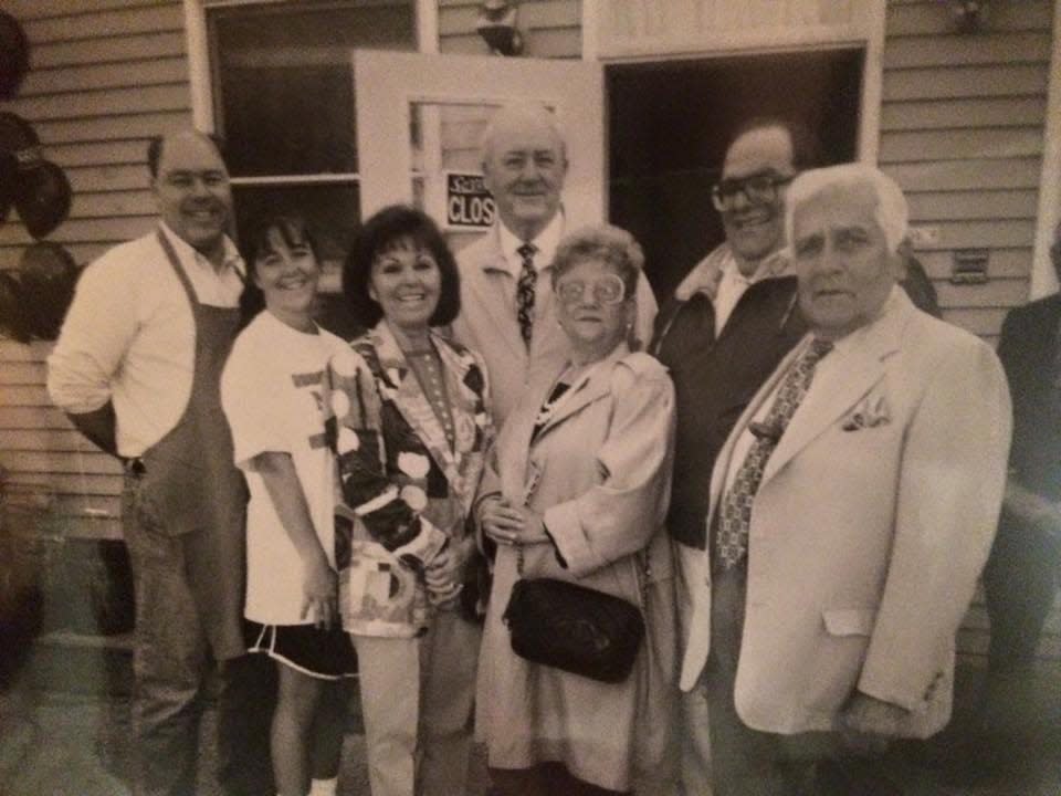 From left Dan O'Leary, Patti O'Leary, Elaine Pagano (daughter in law of Moe Pagano), Paul O'Leary, Rosalie Pagano (wife of Moe), Charlie Pagano (son of Moe), Phil "Moe" Pagano, founder.