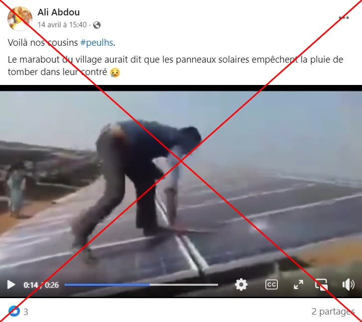 <span>Capture d'écran prise sur Facebook le 22 avril 2024 / Croix rouge ajoutée par la rédaction de l'AFP</span>